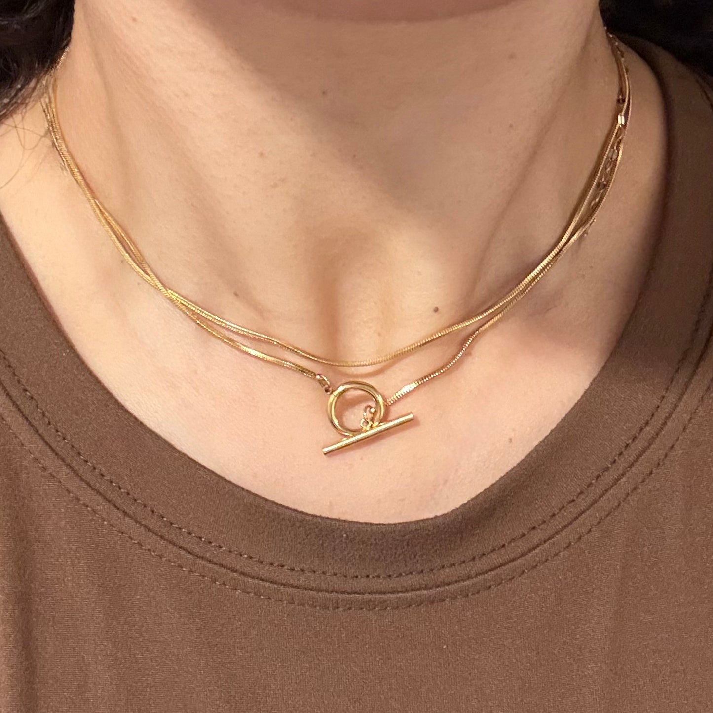 Double Layer OT Buckle Necklace - Gold
