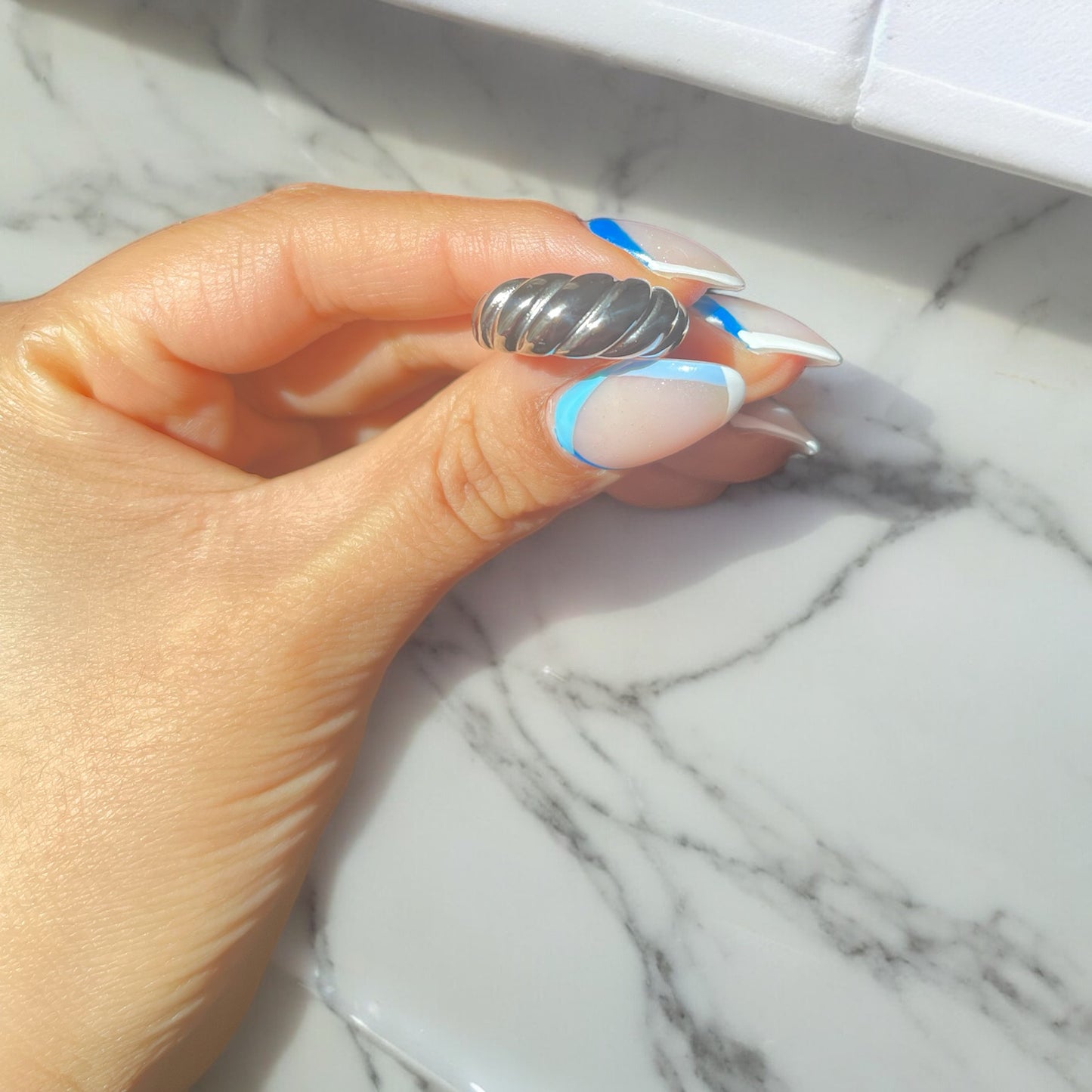 Chunky Twist Croissant Ring - Silver