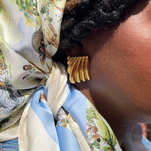 Ribbed Rectangle Stud Earrings - Gold | The Consciously Lisa Collection