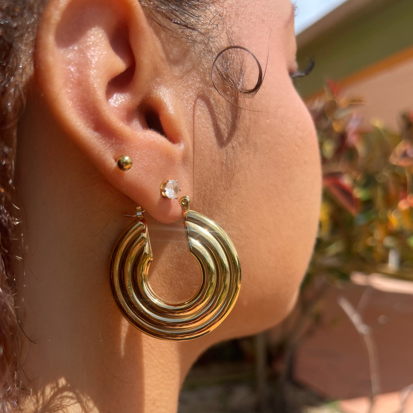 Textured Thick Open Circle Hoops - Gold