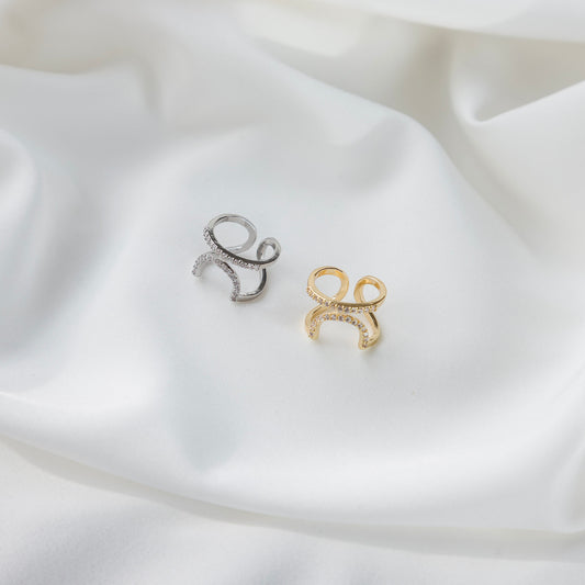 Cuticle Crown Adjustable Ring Duo - Gold and Silver