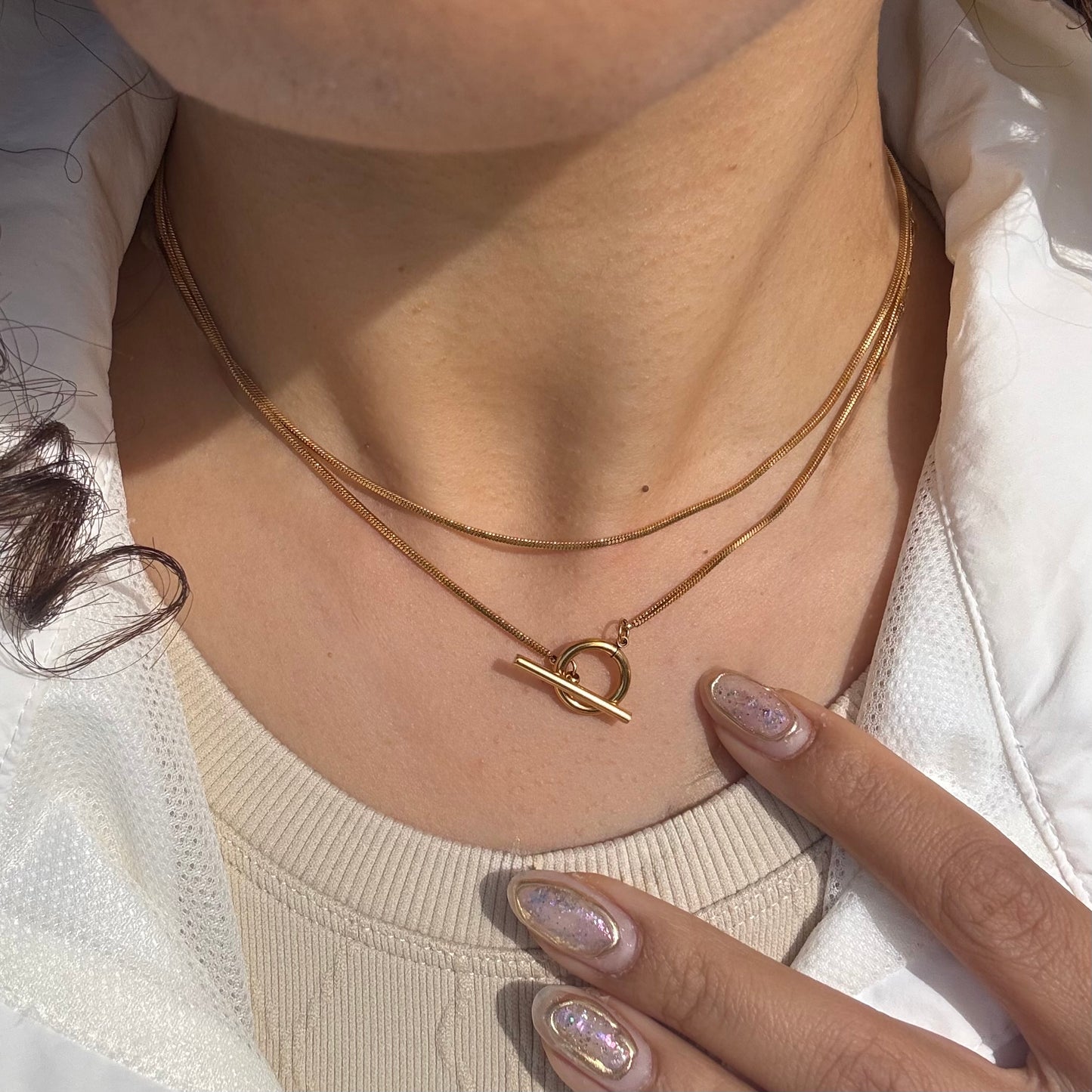 Double Layer OT Buckle Necklace - Gold
