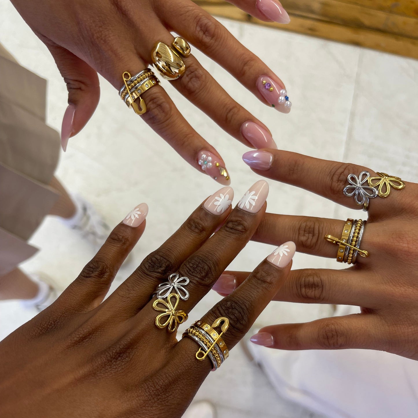 Mixed Metal Safety Pin Ring - Gold and Silver