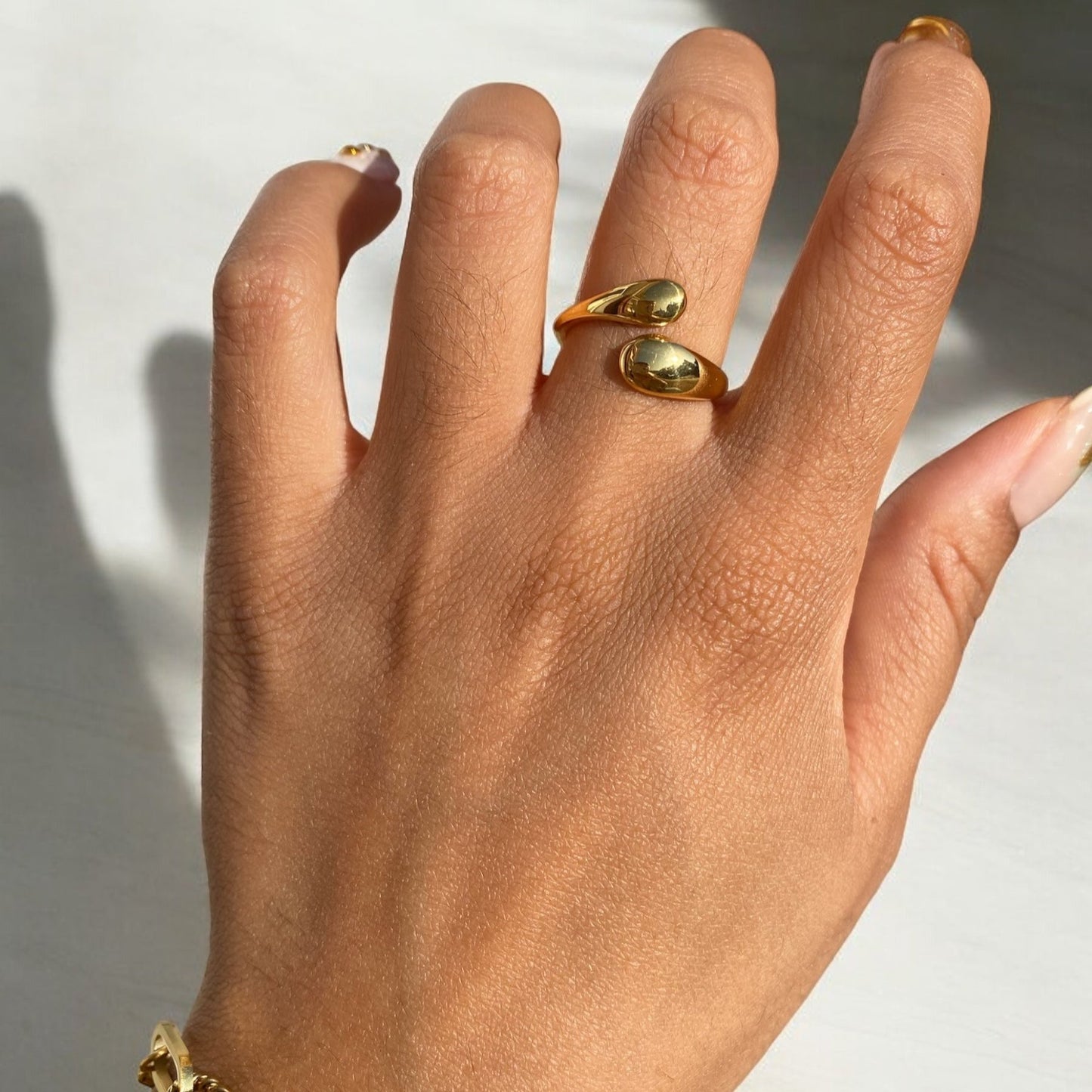 Mirror Images Dome Teardrop Ring - Gold