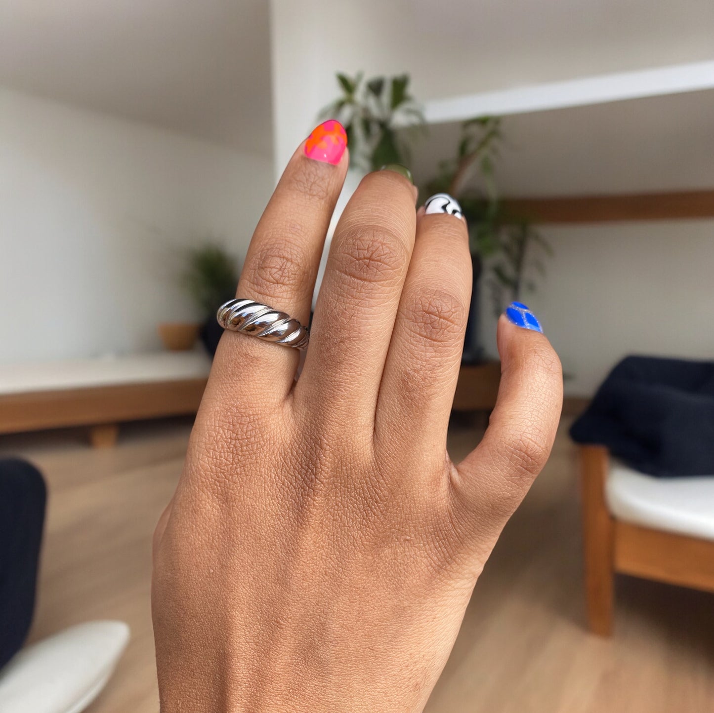 Chunky Twist Croissant Ring - Silver