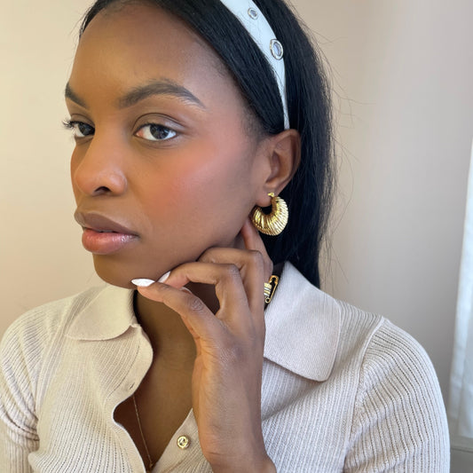 Textured Chunky V Hoop Earrings - Gold