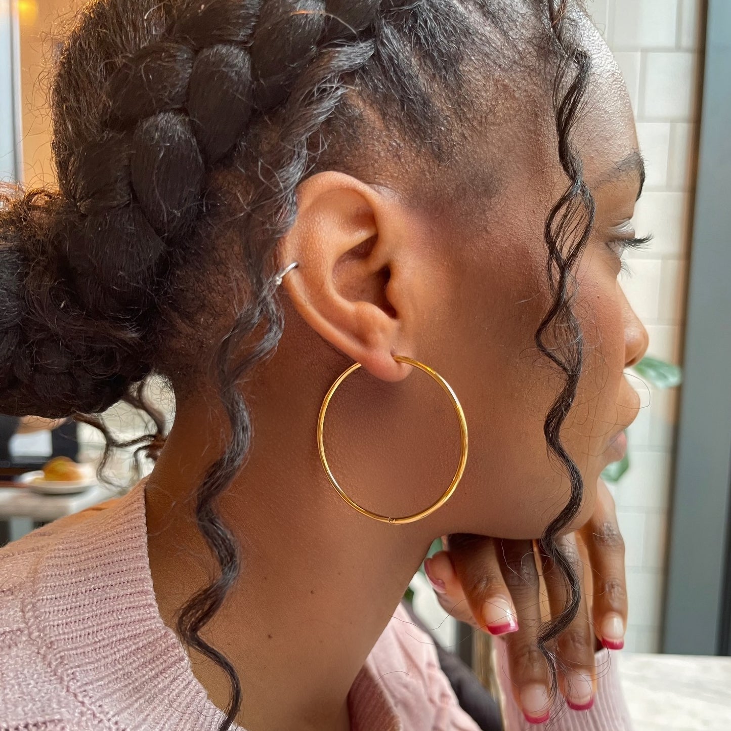 50mm Classic Thin Hoop Earrings - Gold