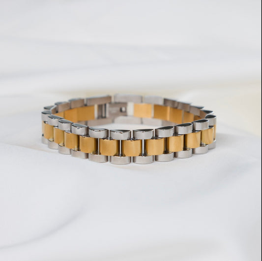 On My Time Watch Strap Bracelet - Mixed Metal Gold and Silver