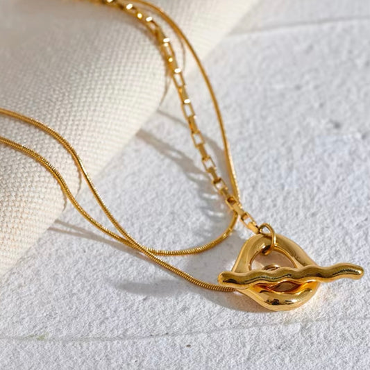 Abstract Double Layer OT Buckle Necklace - Gold