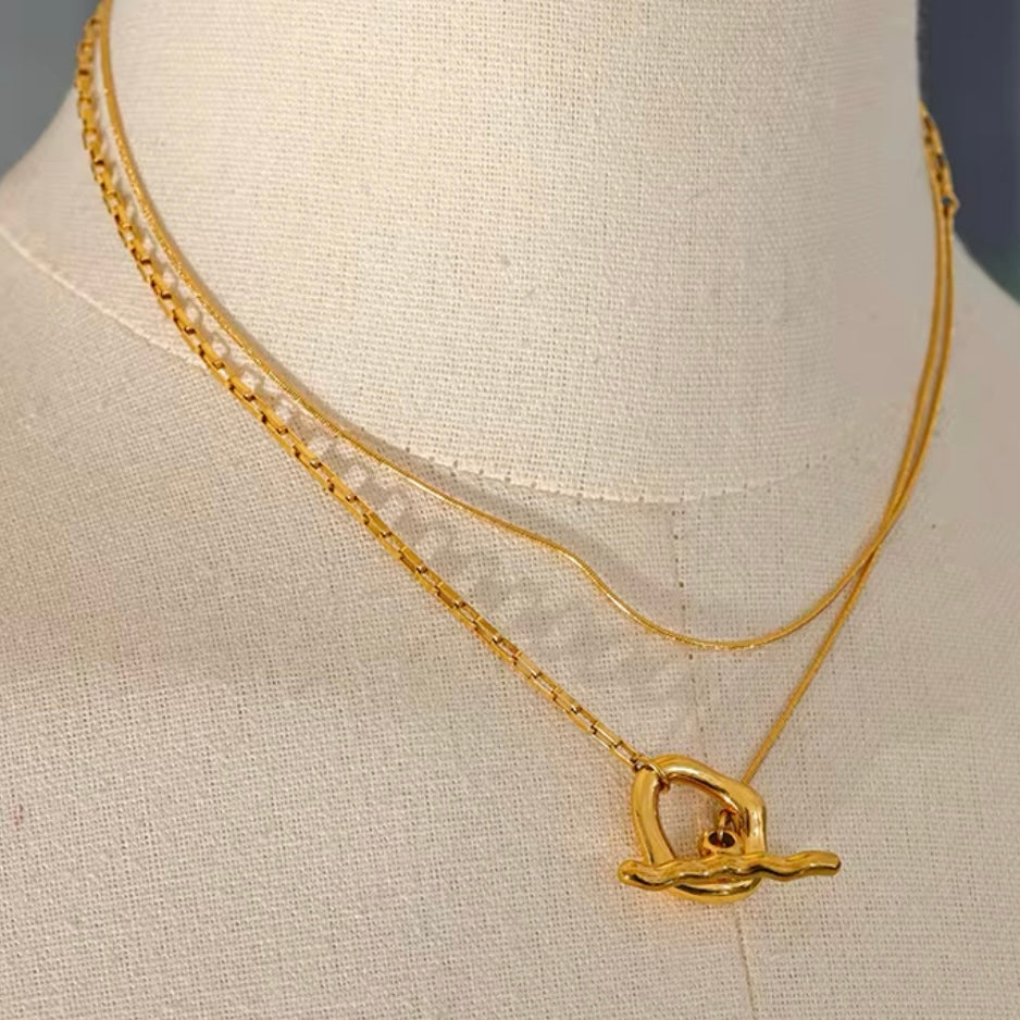 Abstract Double Layer OT Buckle Necklace - Gold