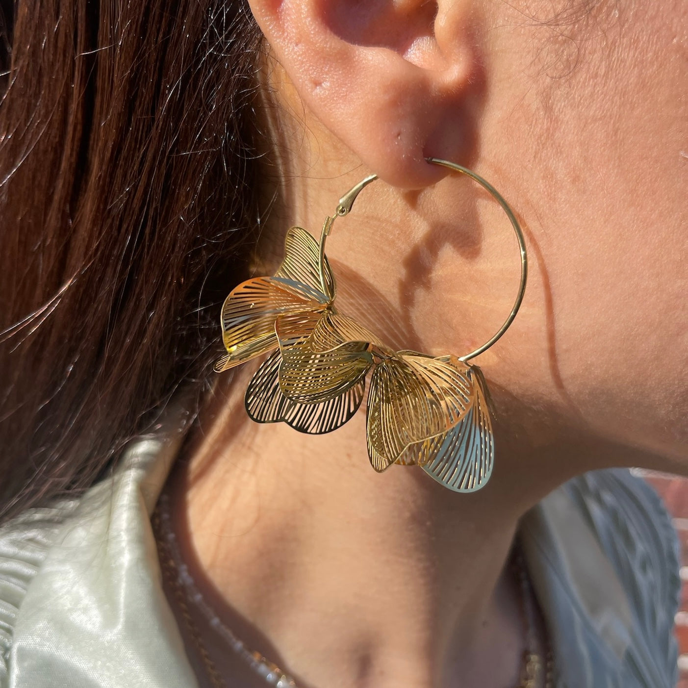 Floral Hoop Earrings - Gold
