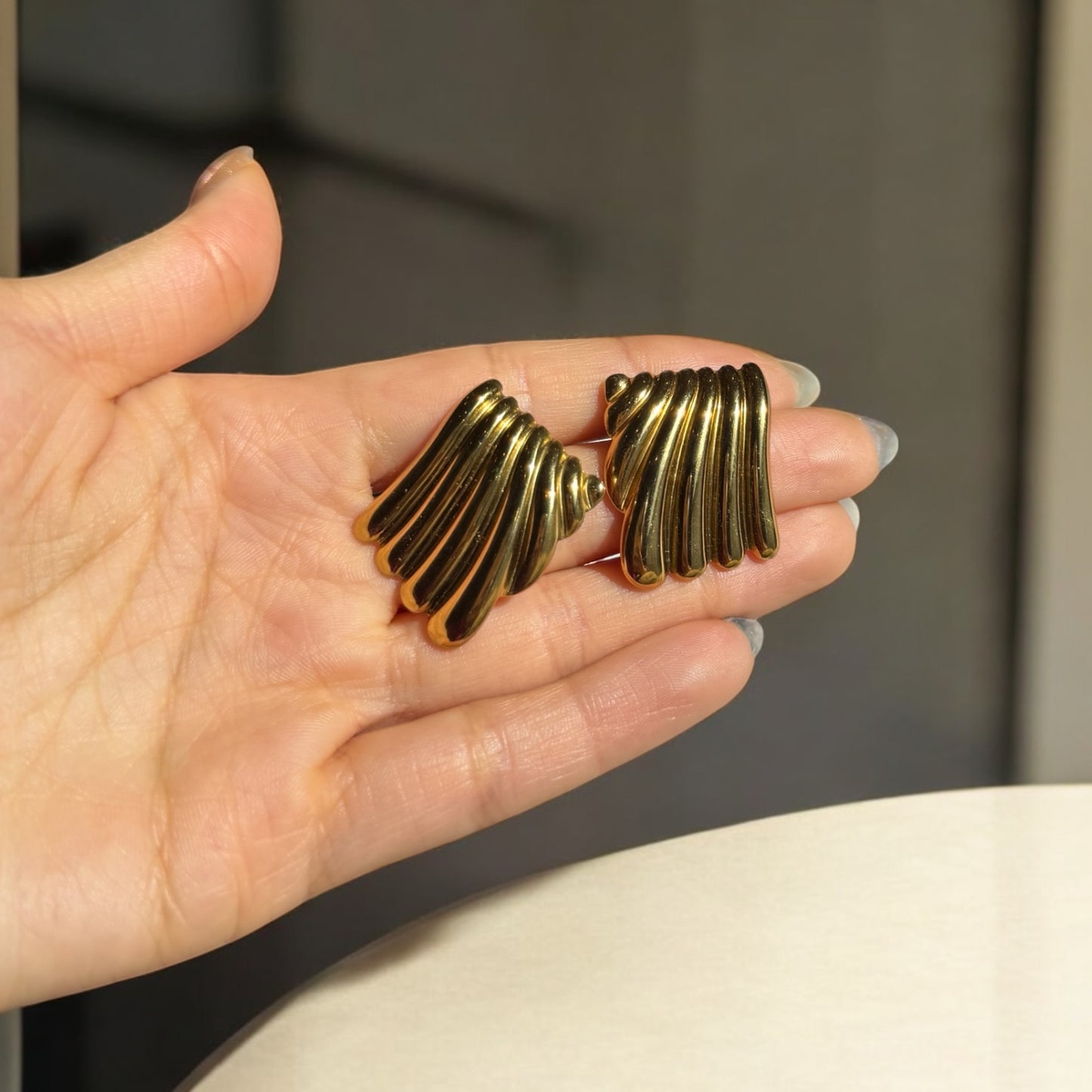 Ribbed Rectangle Stud Earrings - Gold | The Consciously Lisa Collection