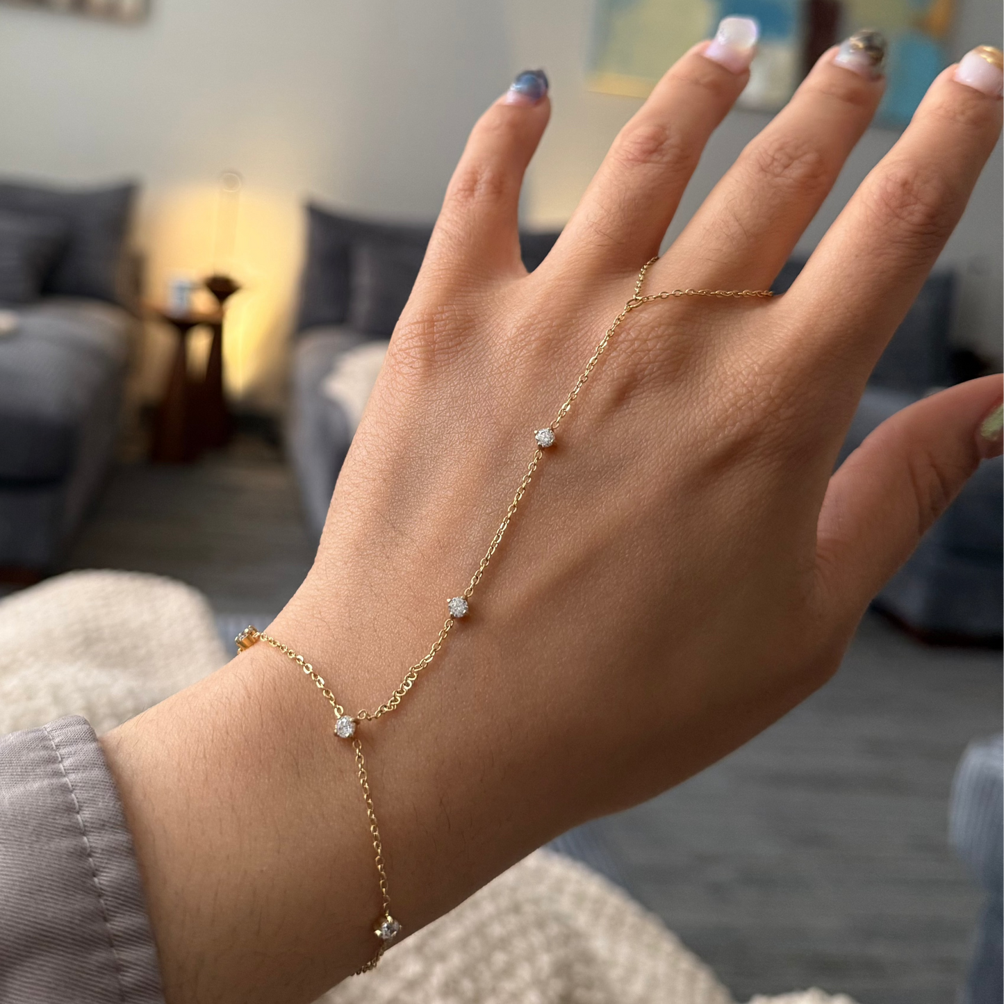 Dainty Diamond Hand Chain - Gold