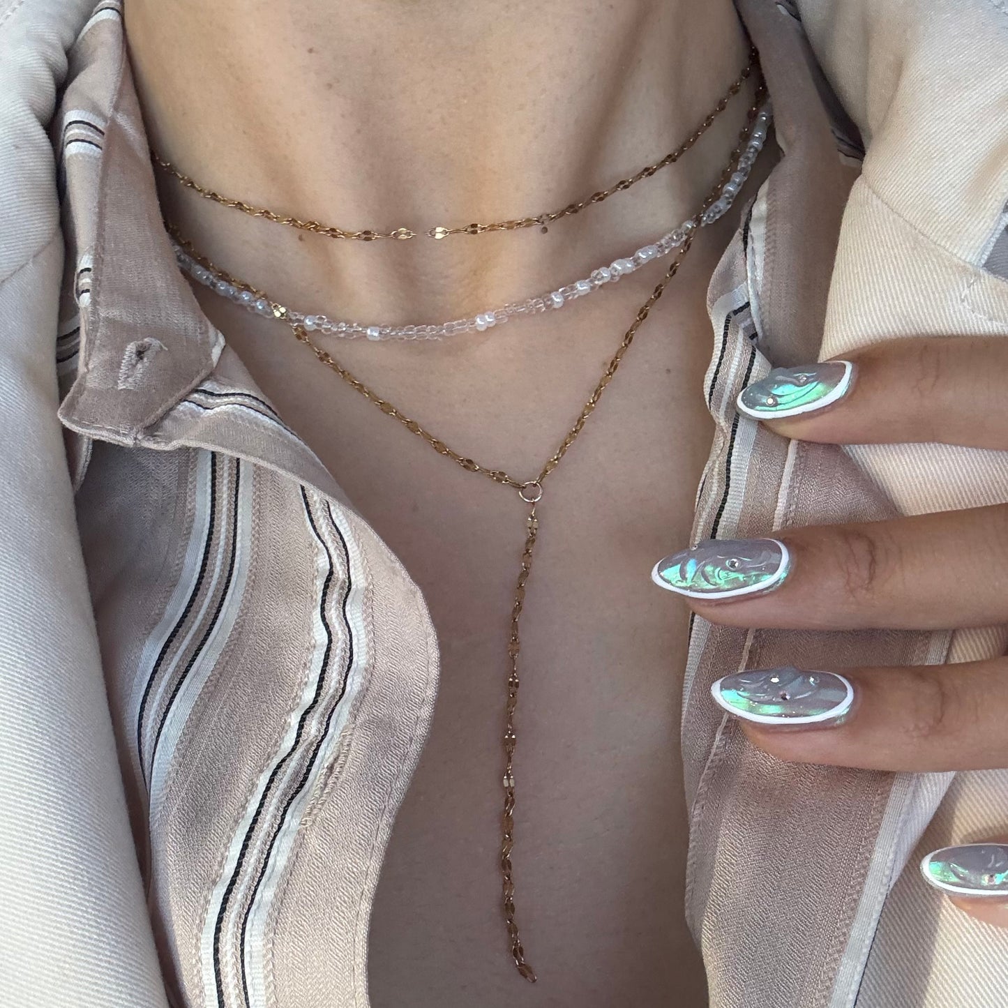 Sequin Cut Layered Y Drop Necklace - Gold