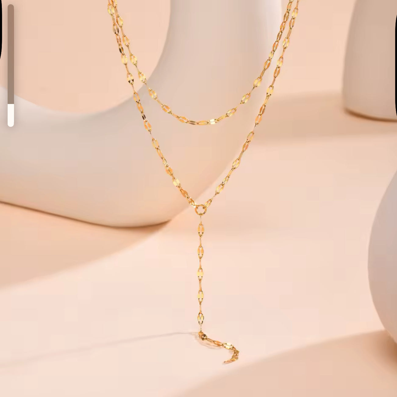 Sequin Cut Layered Y Drop Necklace - Gold
