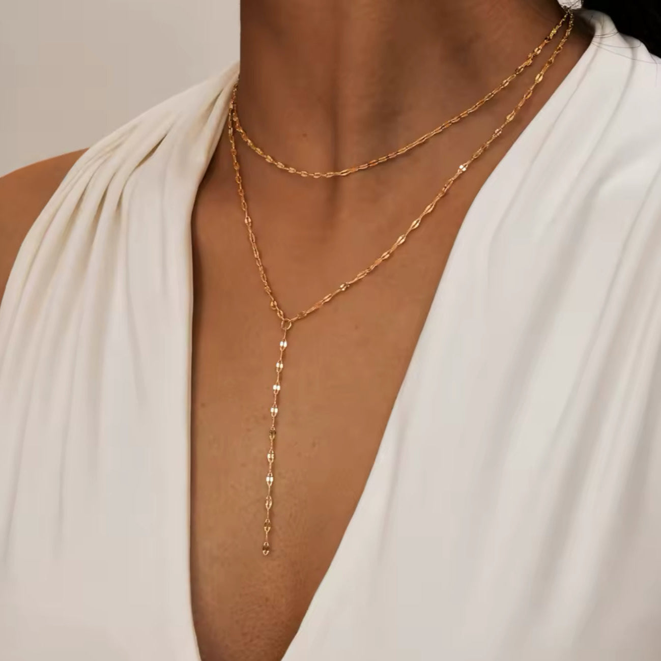 Sequin Cut Layered Y Drop Necklace - Gold