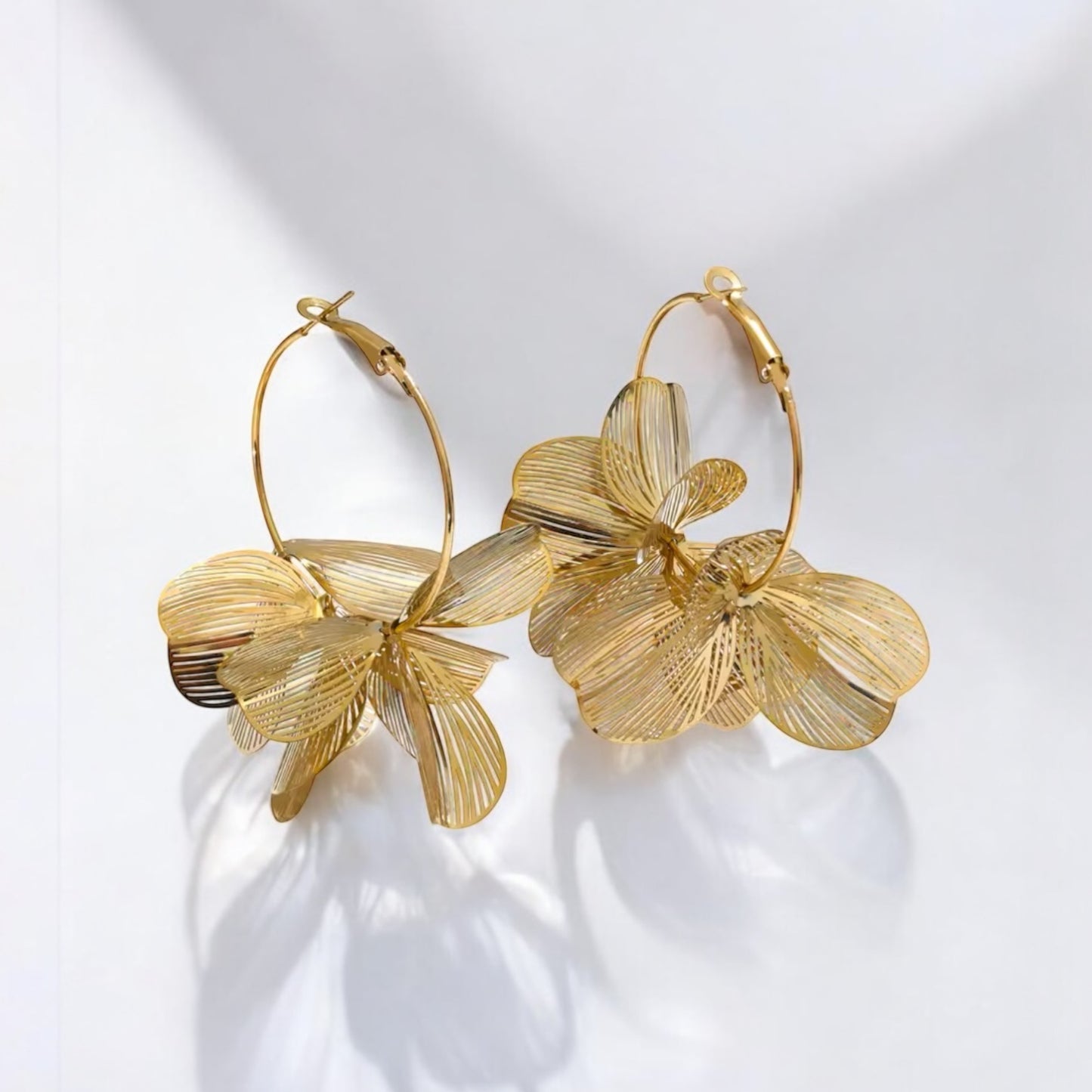 Floral Hoop Earrings - Gold
