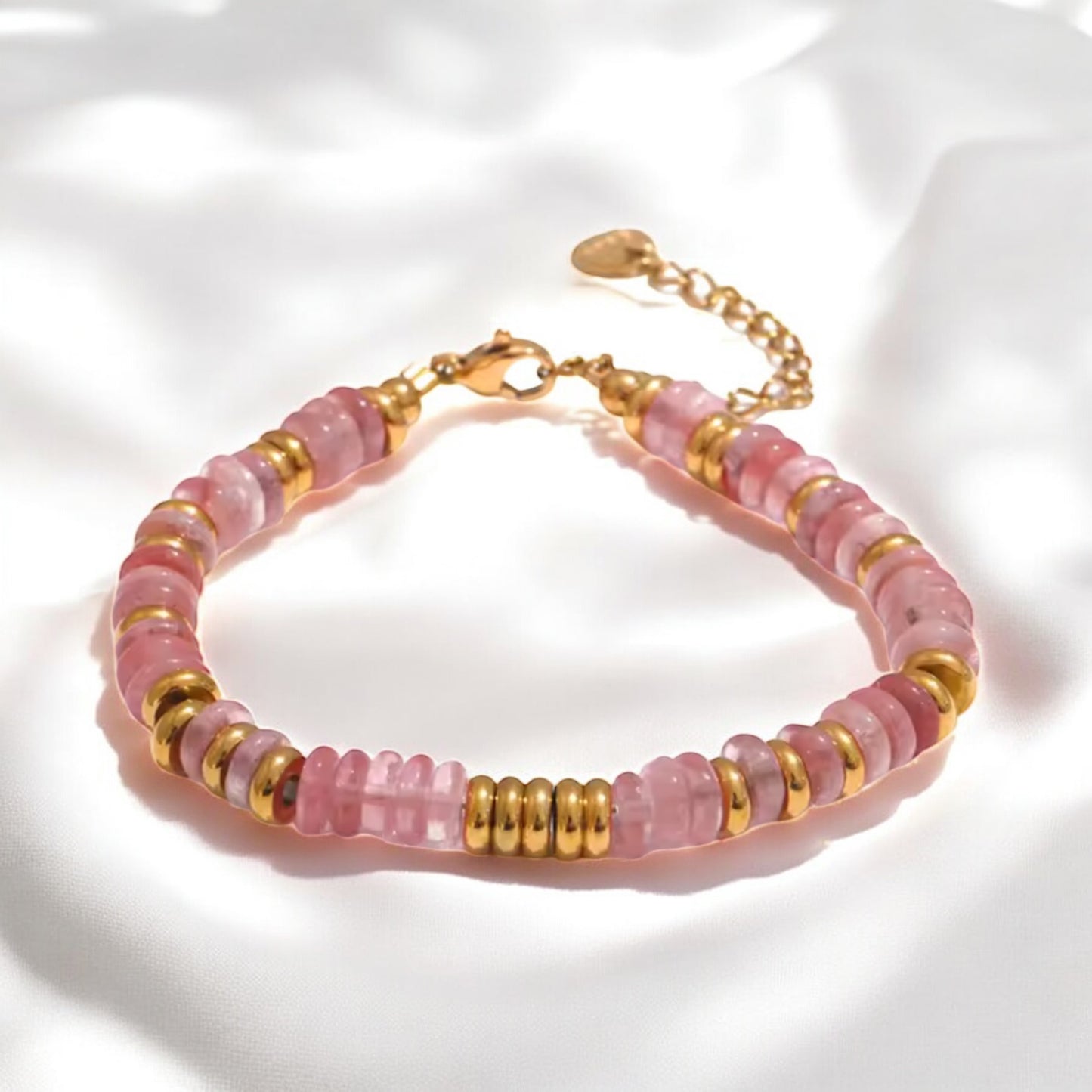 Natural Stone Beaded Bracelet - Blush Pink Quartz