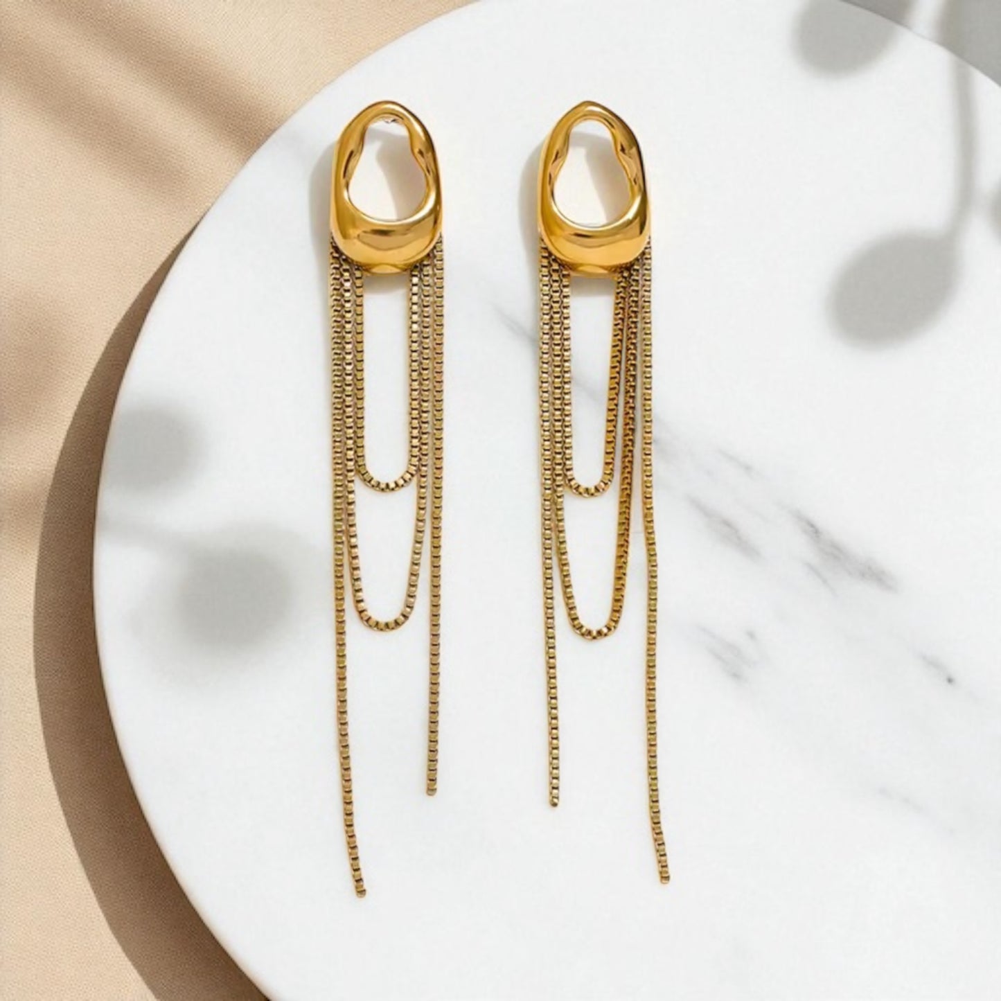Elegant Chain Dangle Earrings - Gold