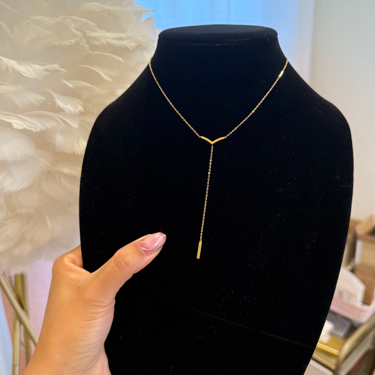 Bar Drop Y Necklace - Gold