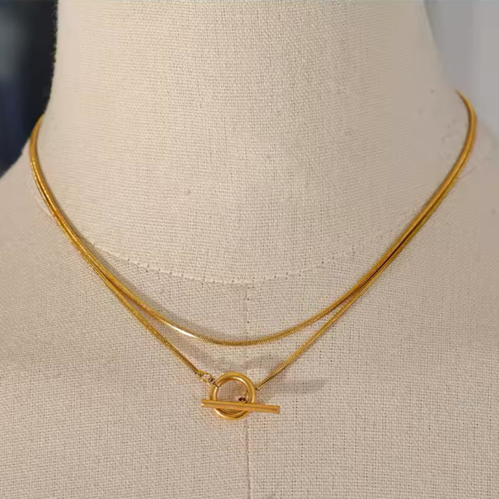 Double Layer OT Buckle Necklace - Gold