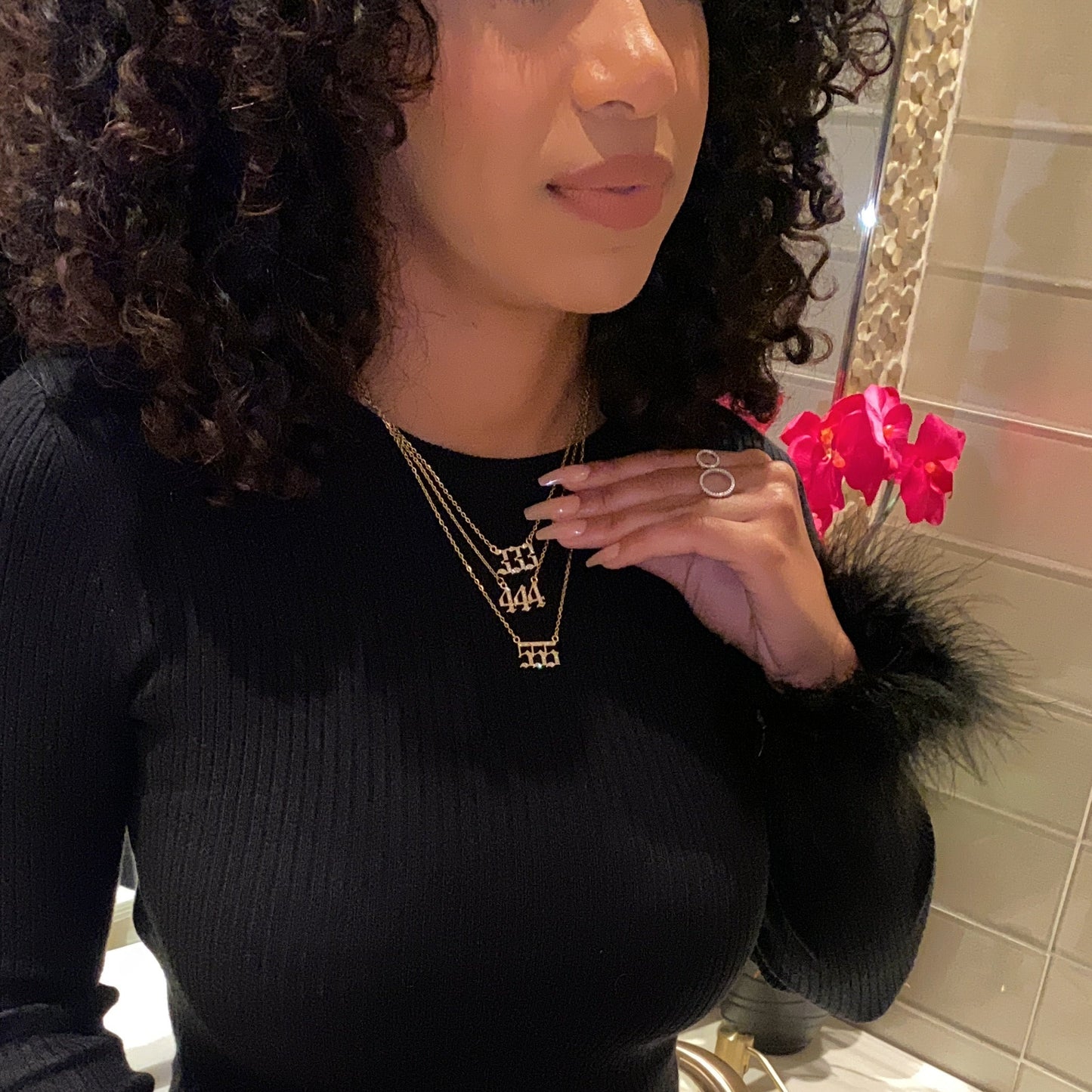 Icy Angel Number Necklace - Gold