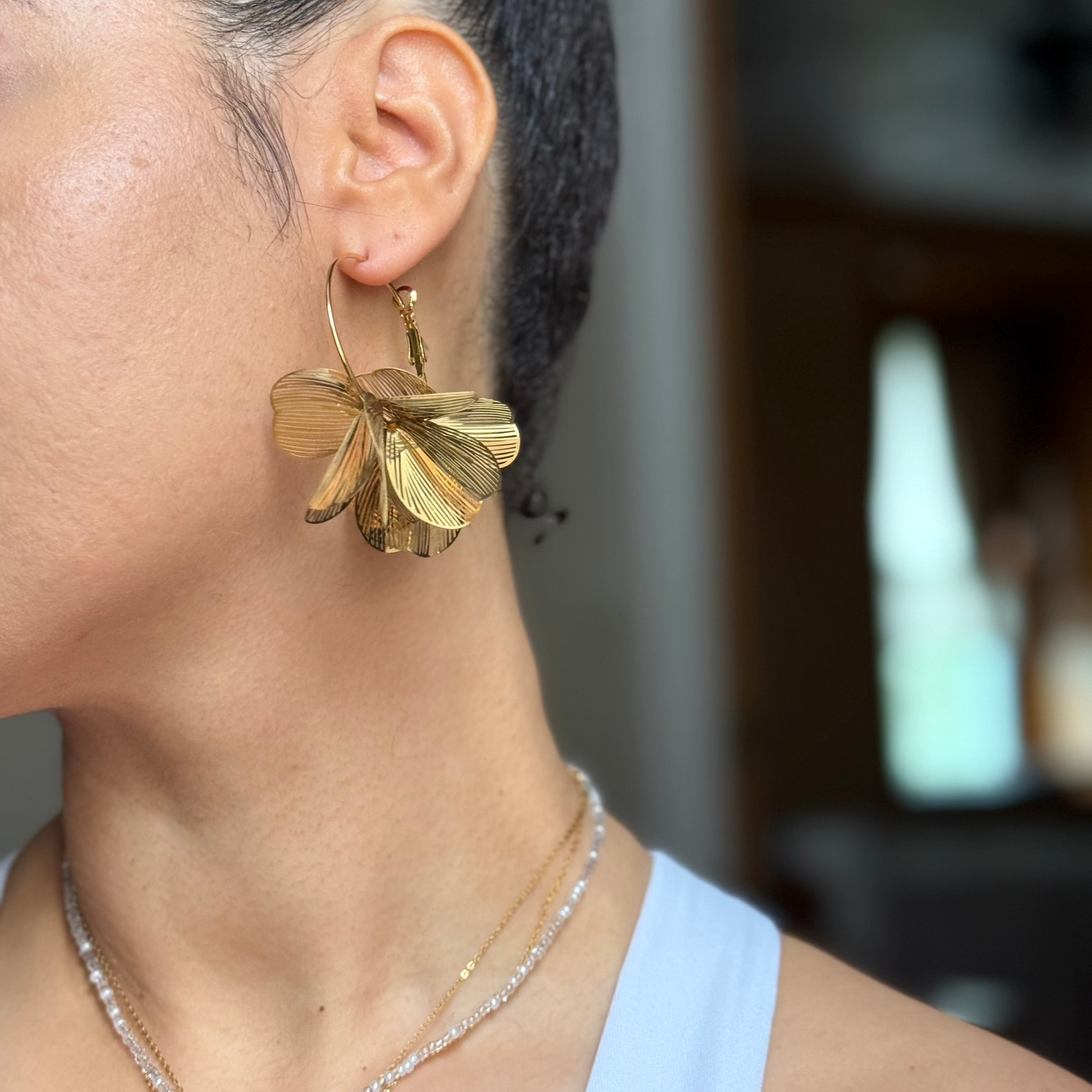 Floral Hoop Earrings - Gold