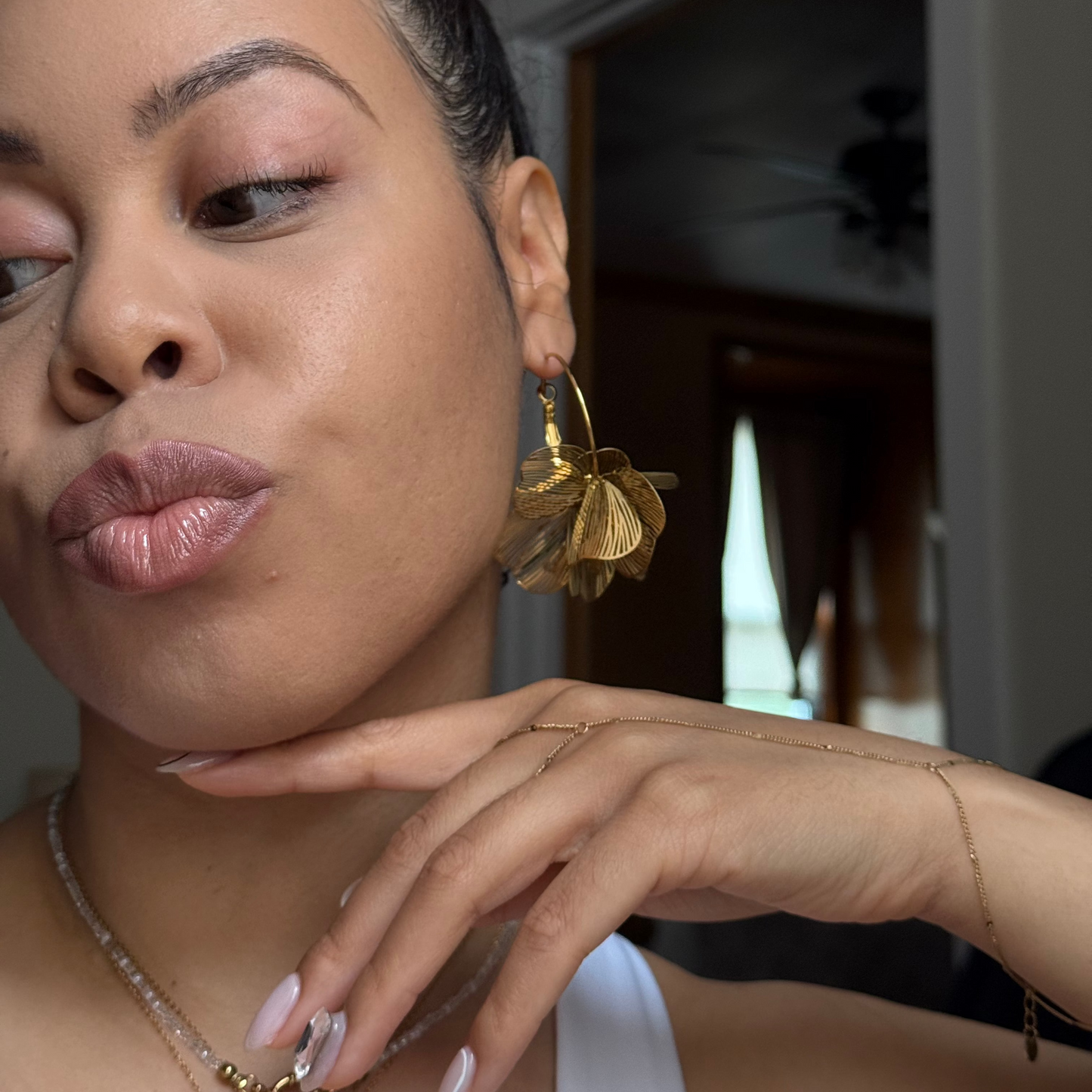 Floral Hoop Earrings - Gold