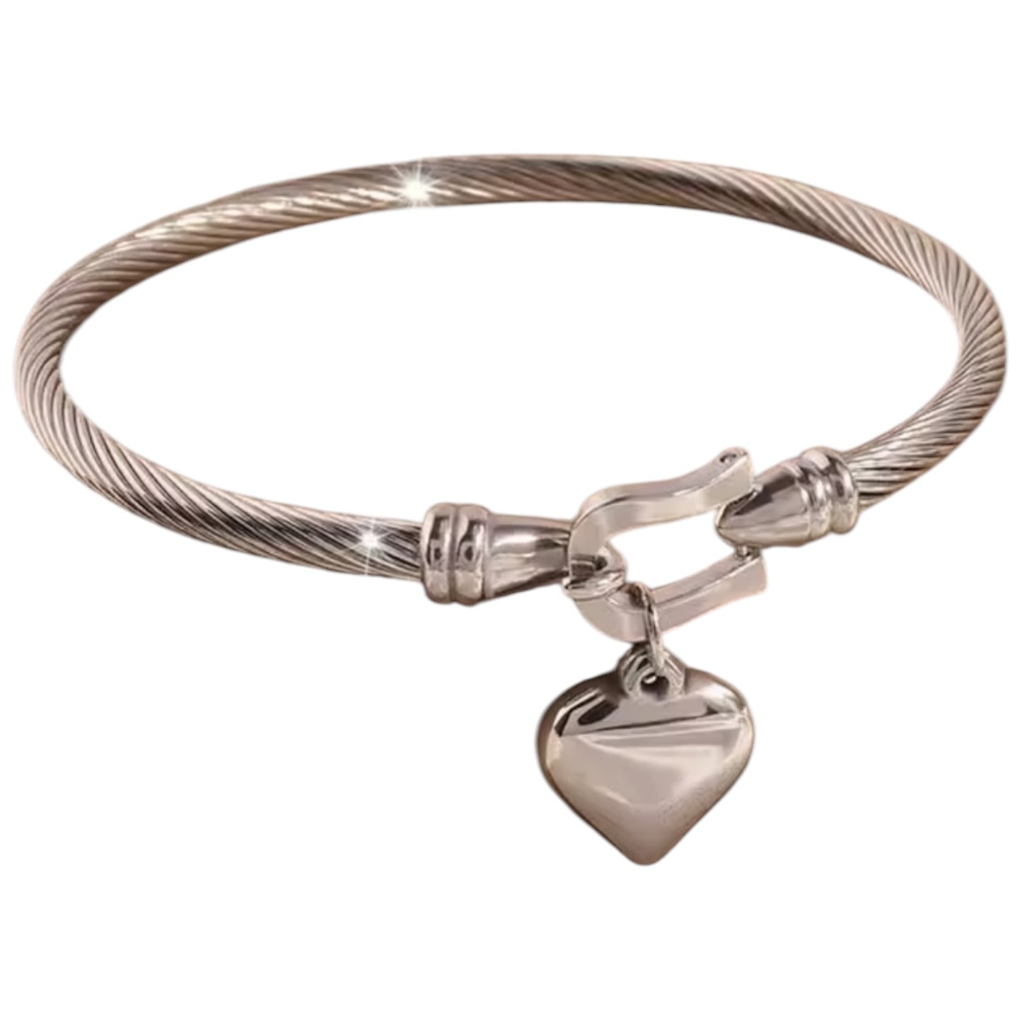 Silver bracelet with a heart-shaped charm on a white background