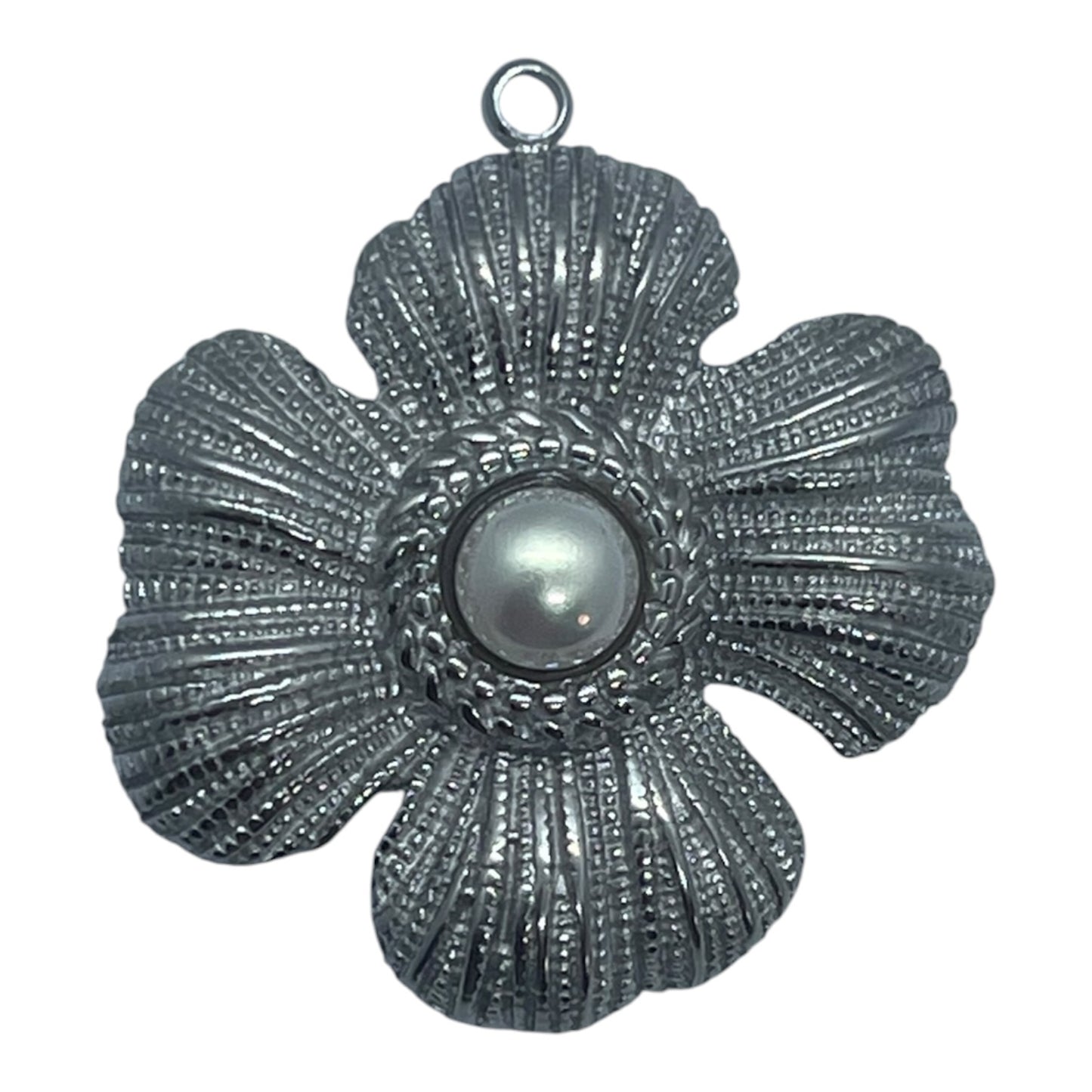 Flower and Pearl Charm - Silver