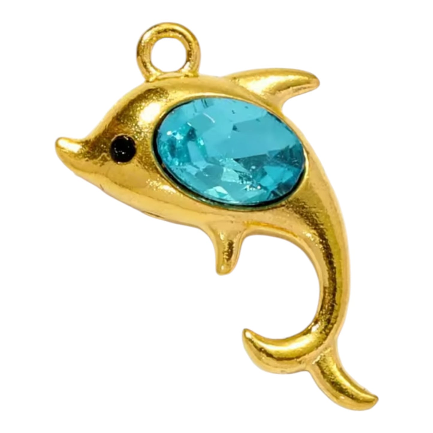 Blue Gem Dolphin Charm - Gold