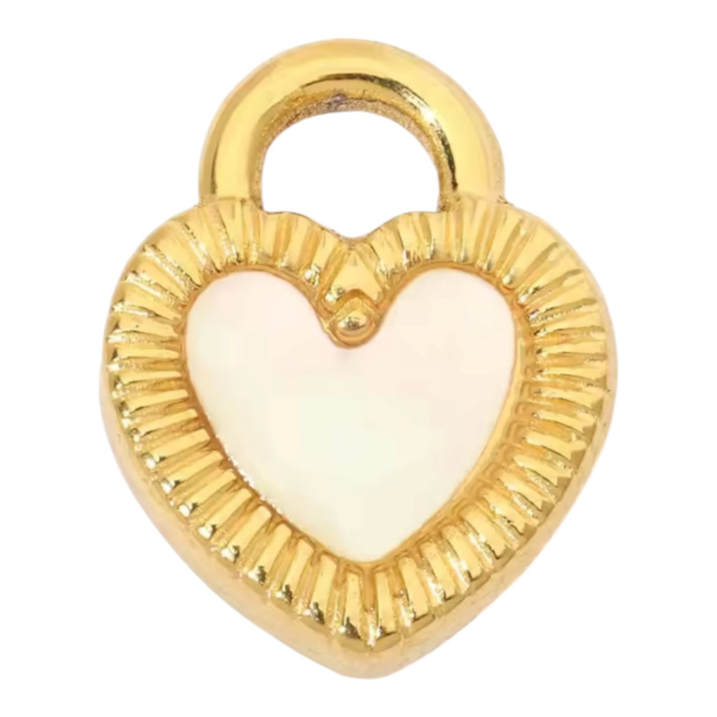 White Heart Lock Charm - Gold