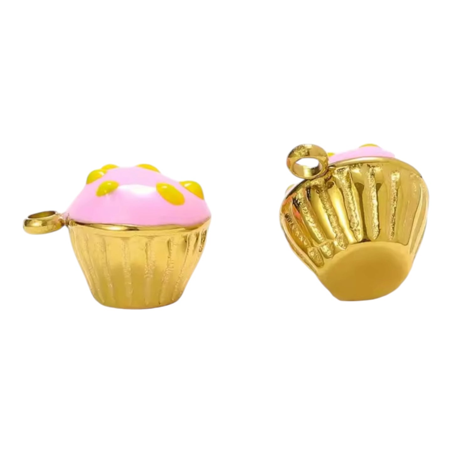Pink Cupcake Charm - Gold