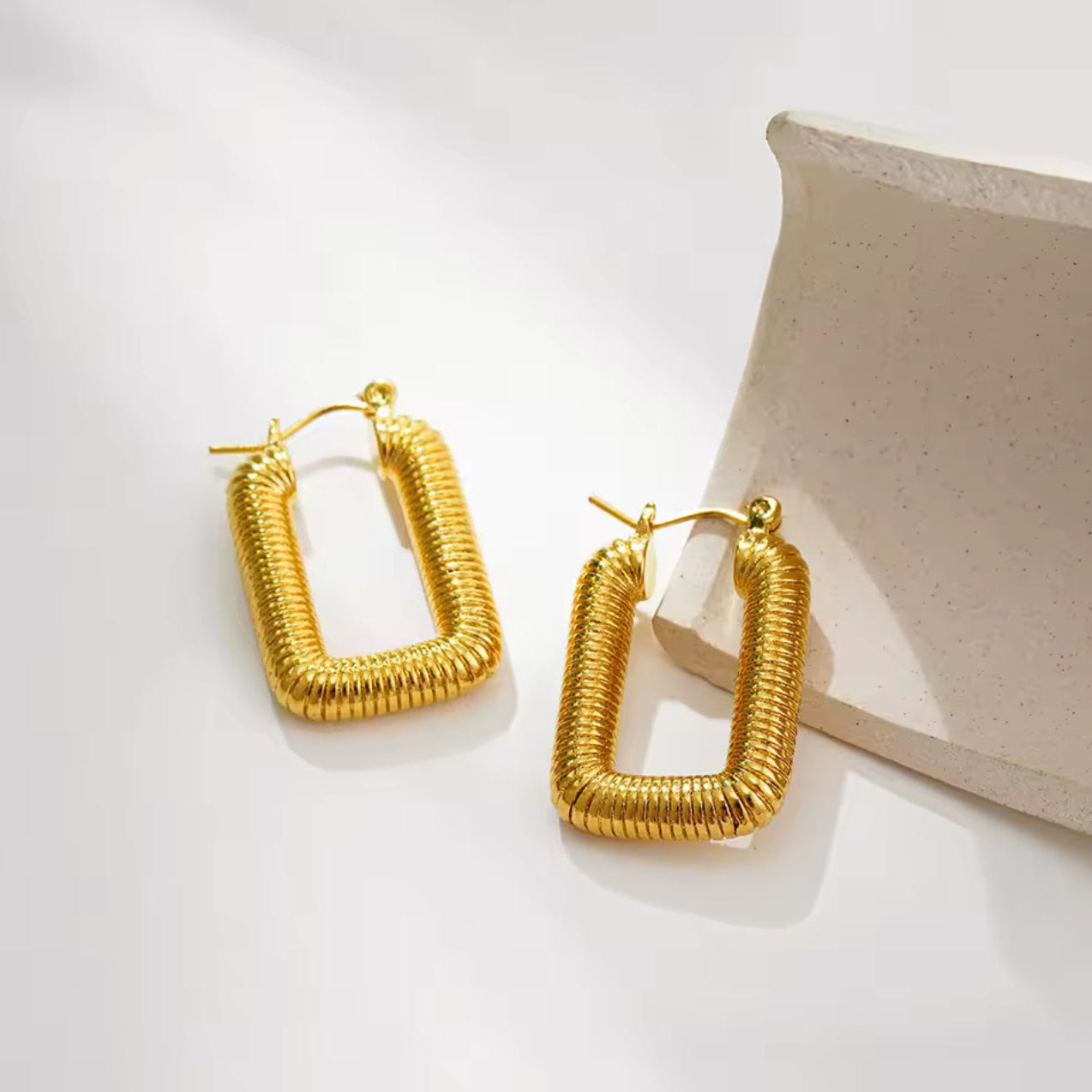 Ribbed Oval Hoop Earrings
