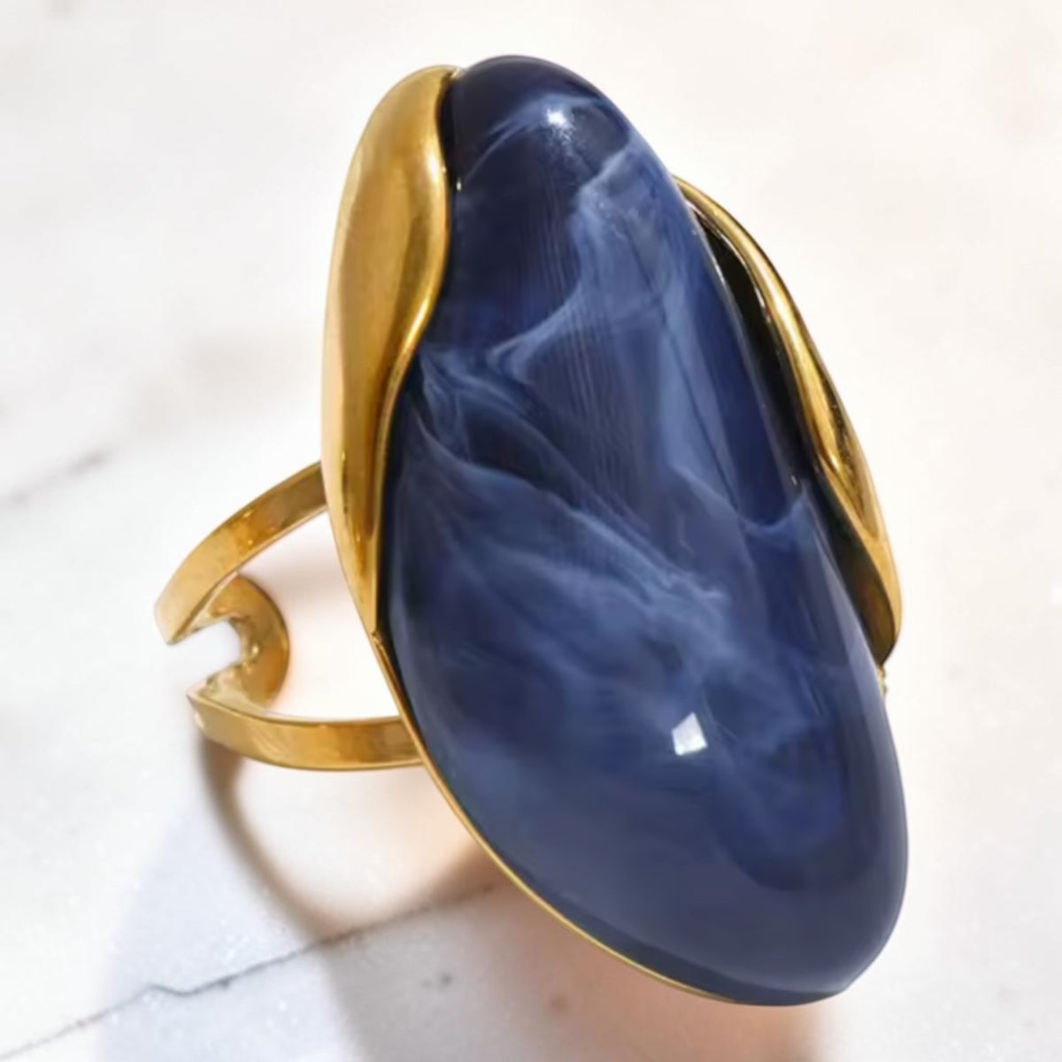 Adjustable Stone Ring - Navy Blue | The Consciously Lisa Collection