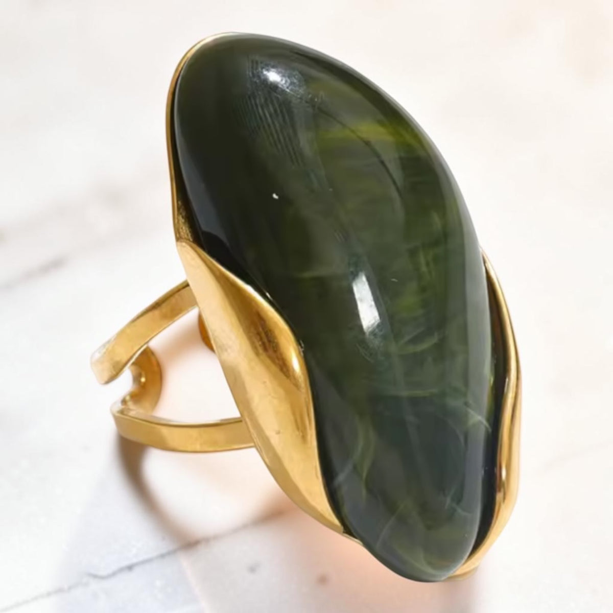 Adjustable Stone Ring - Olive Green | The Consciously Lisa Collection