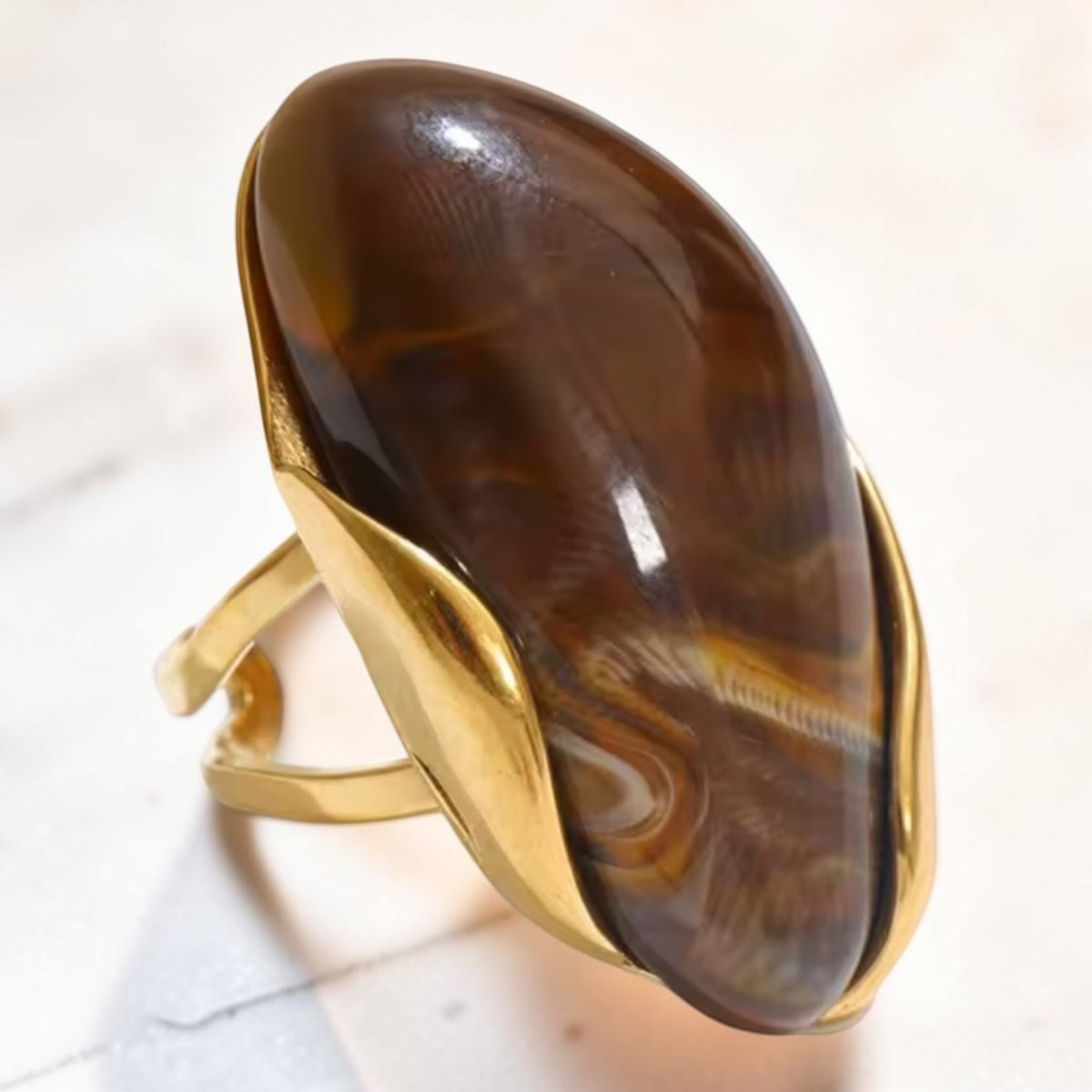 Adjustable Stone Ring - Coffee Brown | The Consciously Lisa Collection