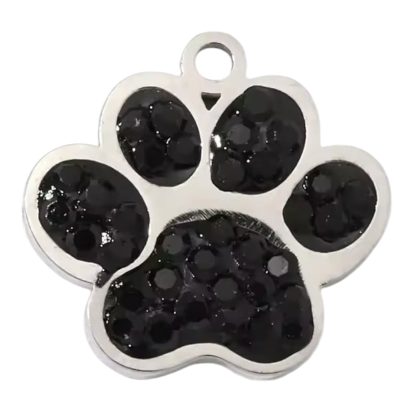 Dog Paw Charm - Black Gems + Silver