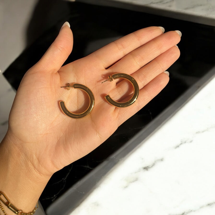 30mm Classic Thick Hoop Earrings - Gold