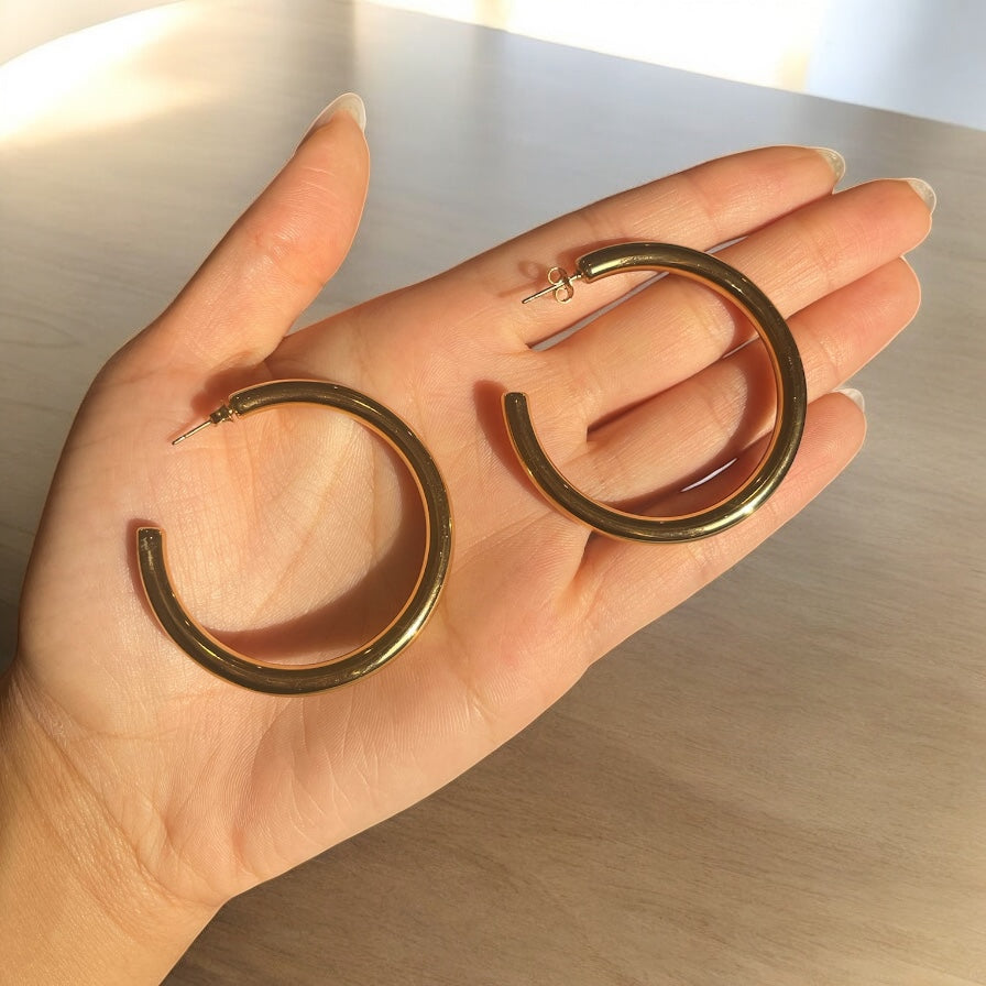 50mm Classic Thick Hoop Earrings - Gold