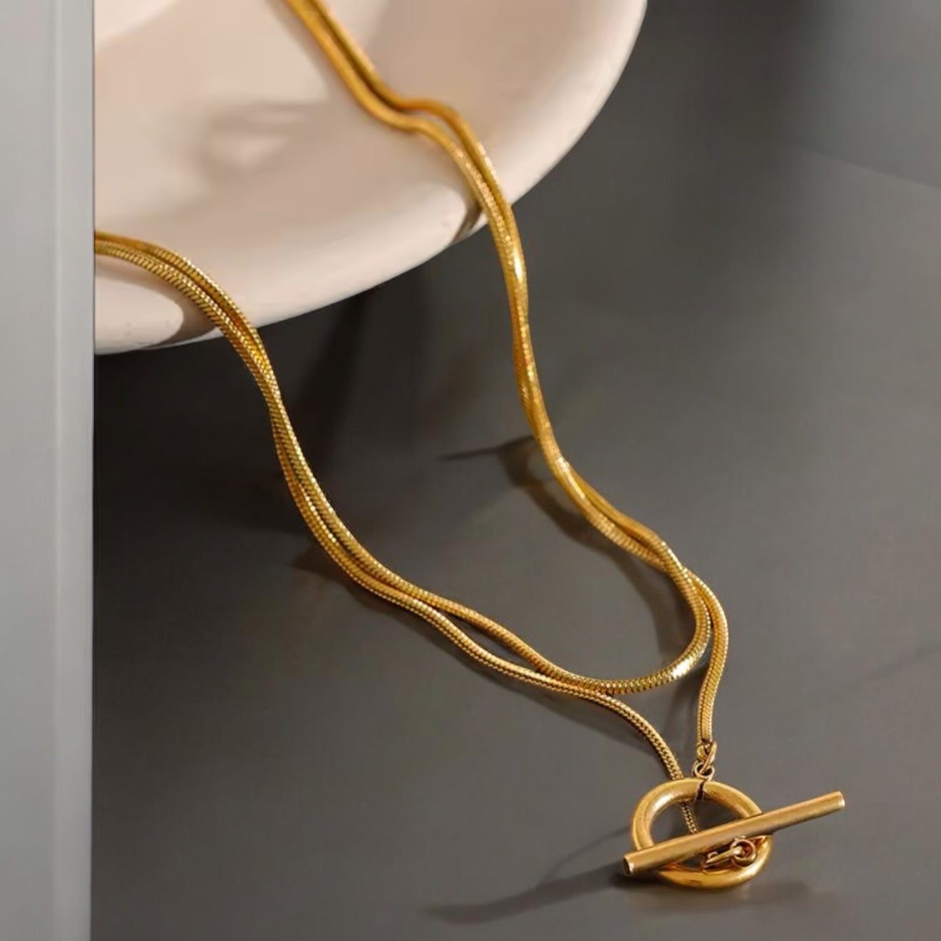 Double Layer OT Buckle Necklace - Gold
