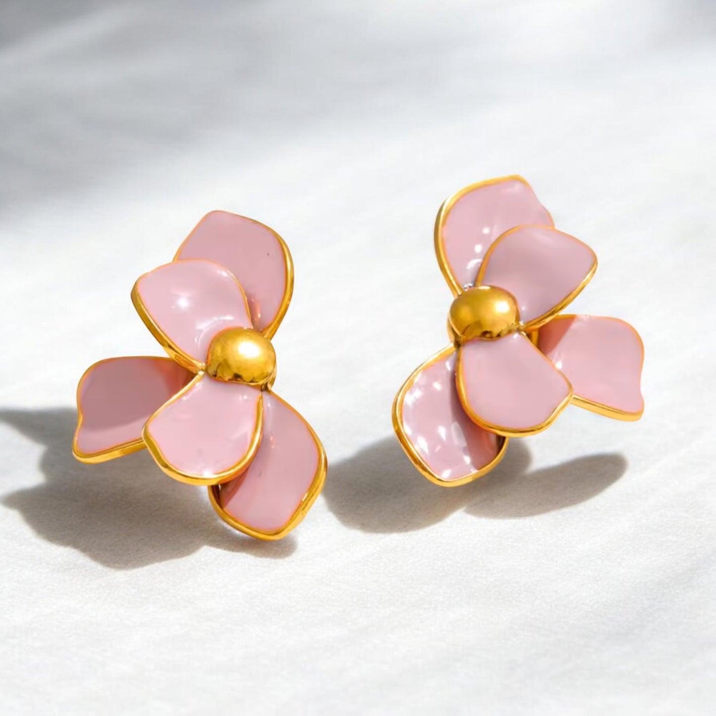 Sculpted Petal Statement Earrings - Blush and Gold