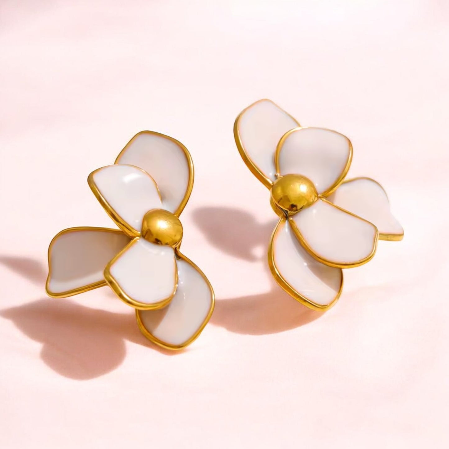 Sculpted Petal Statement Earrings - Stone and Gold
