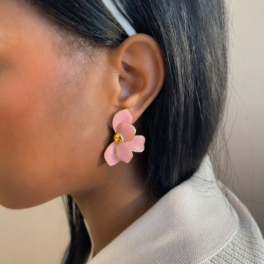 Sculpted Petal Statement Earrings - Blush and Gold