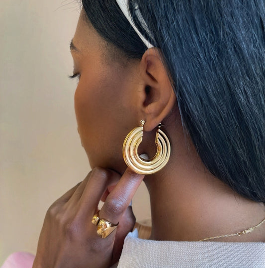 Textured Thick Open Circle Hoops - Gold