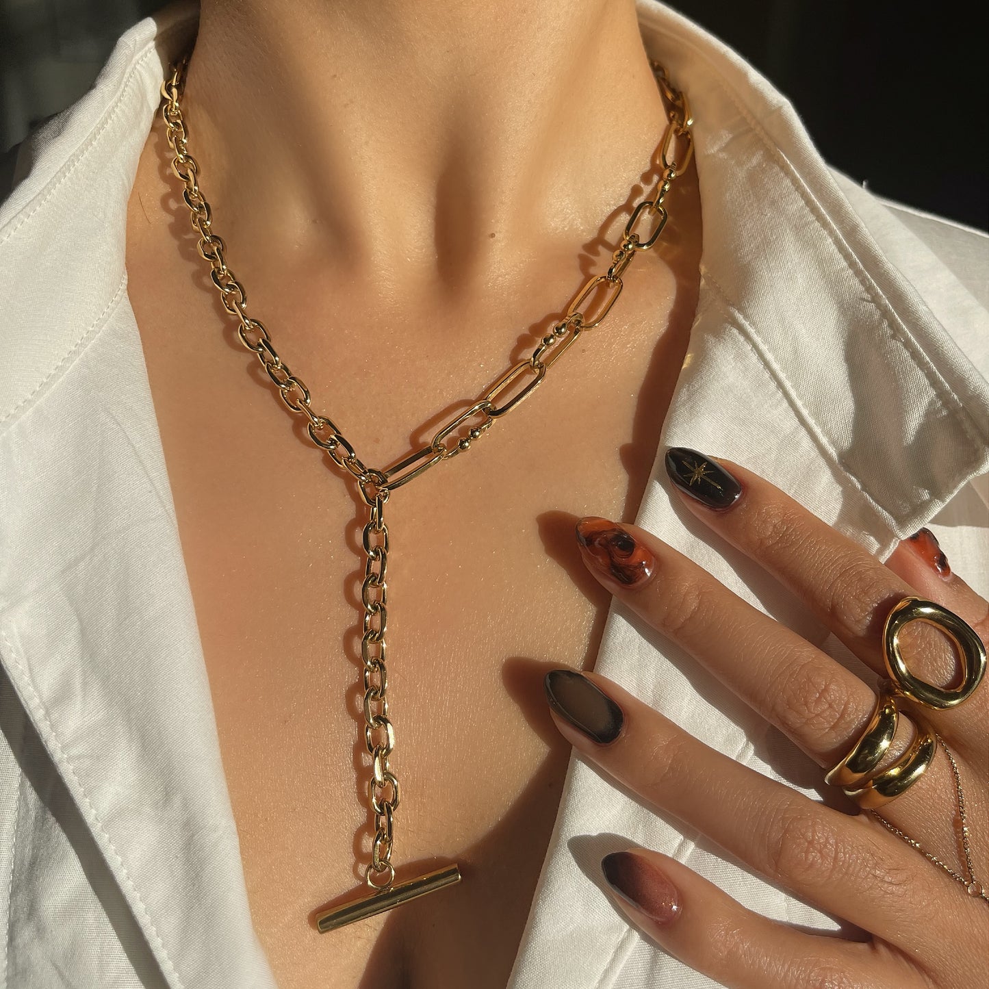 Mixed Links Y Drop Necklace