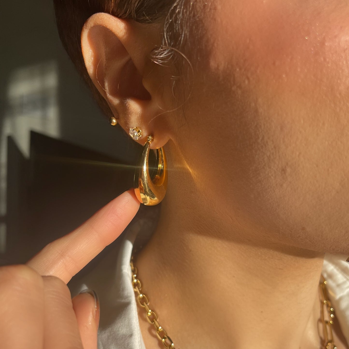 Chunky Teardrop Hoop Earrings - Gold