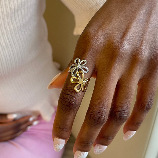 Floral Wrap Adjustable Ring - Mixed Metal