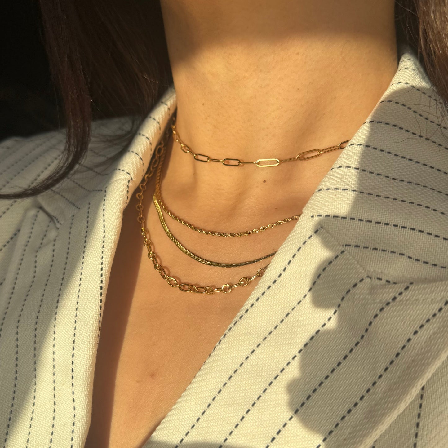 Thin Herringbone Chain Necklace - Gold