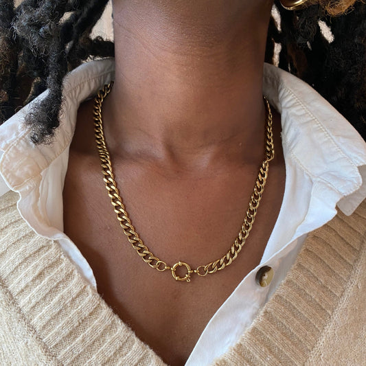 Large Curb Anchor Clasp Necklace - Antique Gold | The Consciously Lisa Collection